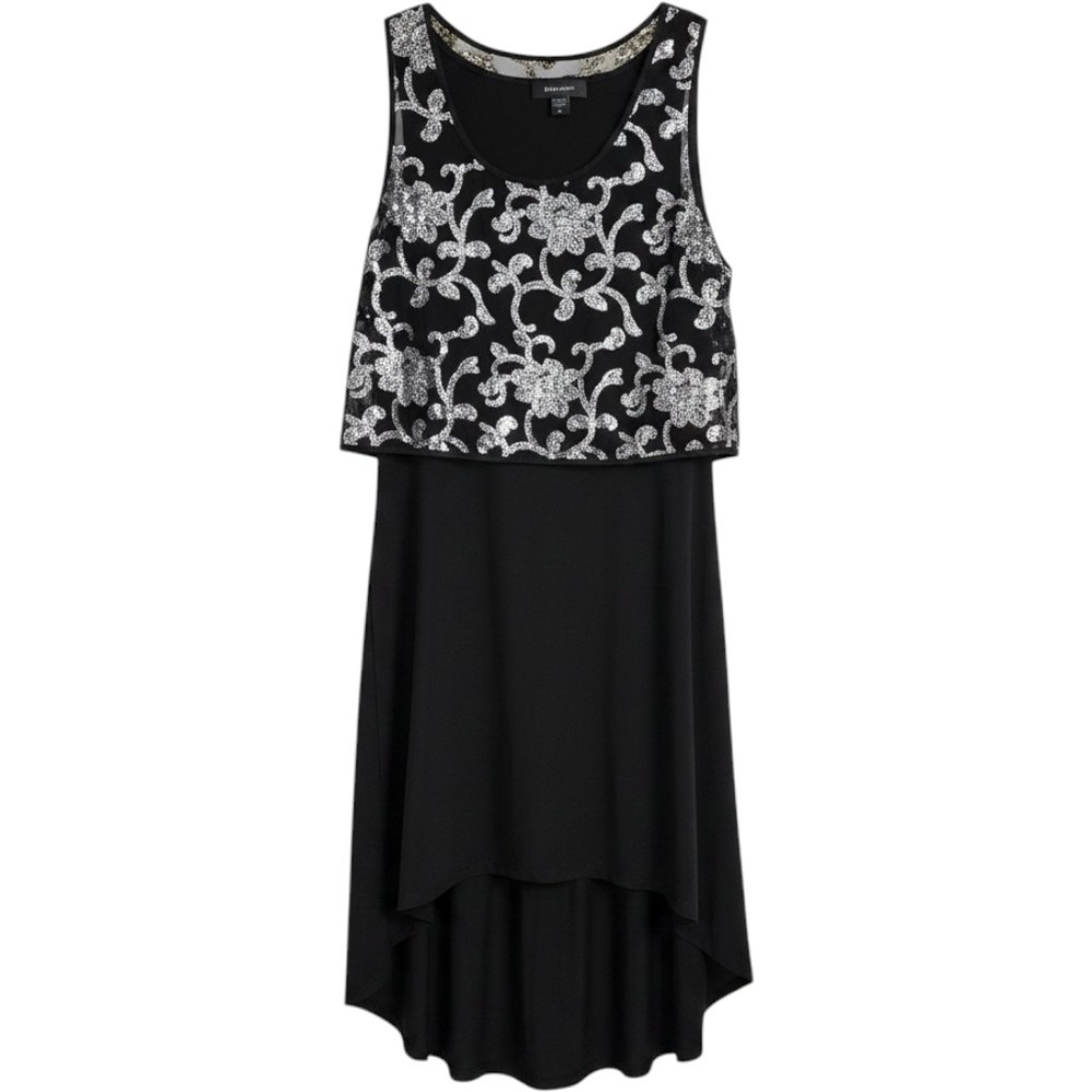 Karen Kane Cocktail Dress Women XL Black Excellent Sequin Hi-Low Hem Sleeveless
